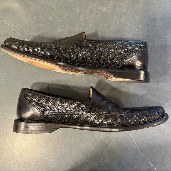 Mezlan sz 11.5 black leather woven panel loafers main image 11